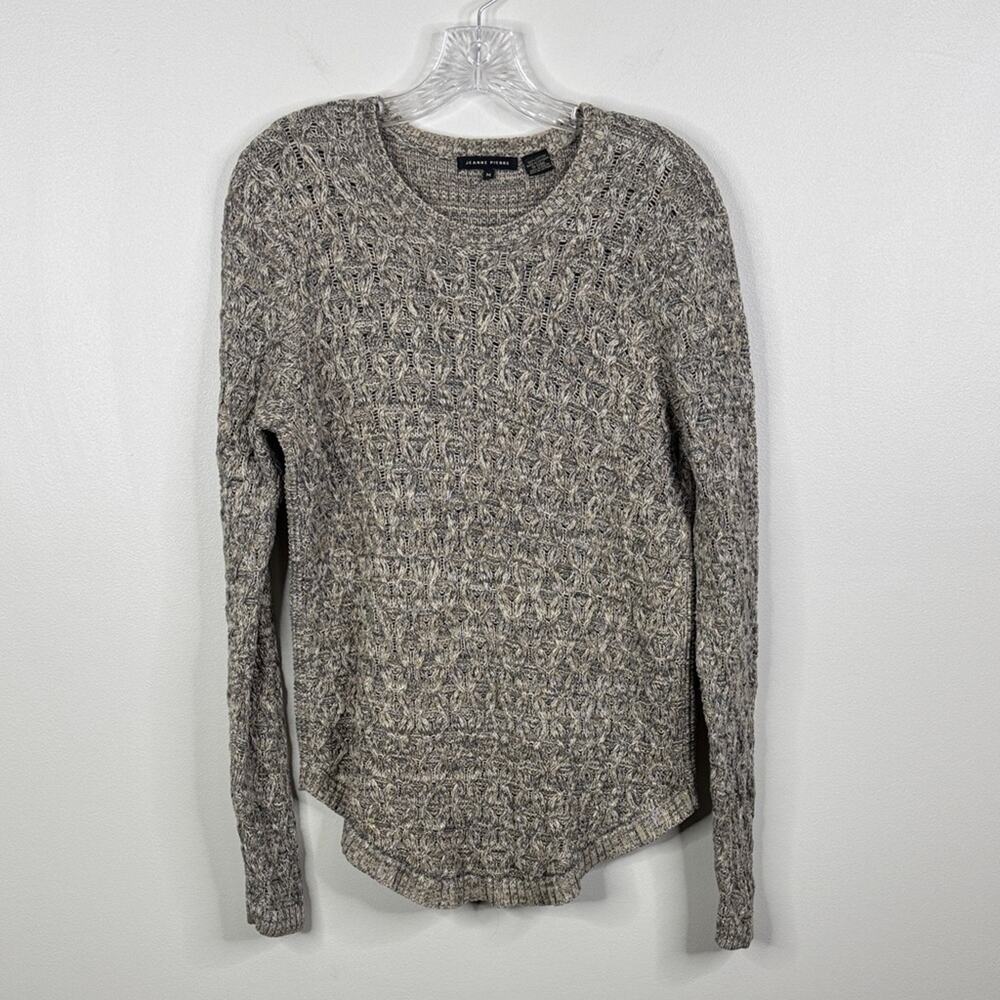 Jeanne Pierre Women’s Medium Textured Heathered Knit Pullover Sweater Gray Tan - Picture 1 of 6